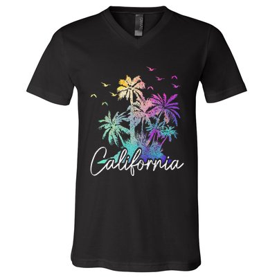 California Cali Beach Vintage Palm Trees Vacation V-Neck T-Shirt