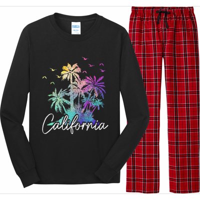 California Cali Beach Vintage Palm Trees Vacation Long Sleeve Pajama Set