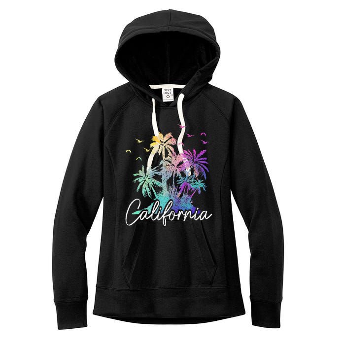 California Cali Beach Vintage Palm Trees Vacation Women's Fleece Hoodie