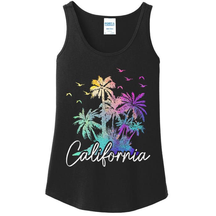 California Cali Beach Vintage Palm Trees Vacation Ladies Essential Tank