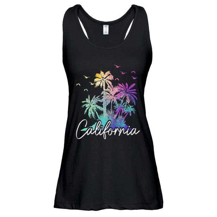 California Cali Beach Vintage Palm Trees Vacation Ladies Essential Flowy Tank