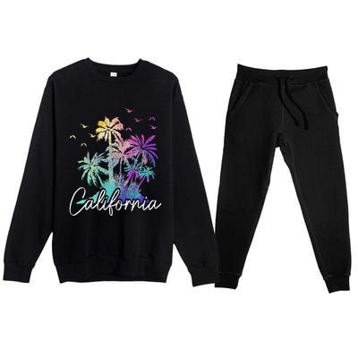 California Cali Beach Vintage Palm Trees Vacation Premium Crewneck Sweatsuit Set