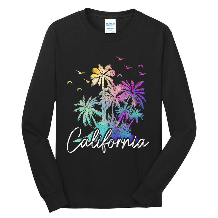 California Cali Beach Vintage Palm Trees Vacation Tall Long Sleeve T-Shirt