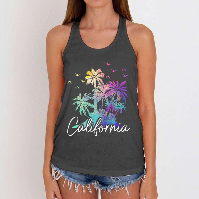 California Cali Beach Vintage Palm Trees Vacation Women's Knotted Racerback Tank