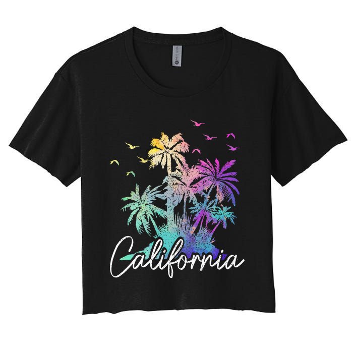 California Cali Beach Vintage Palm Trees Vacation Women's Crop Top Tee