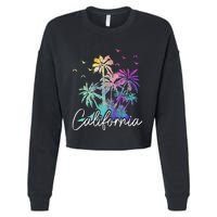 California Cali Beach Vintage Palm Trees Vacation Cropped Pullover Crew