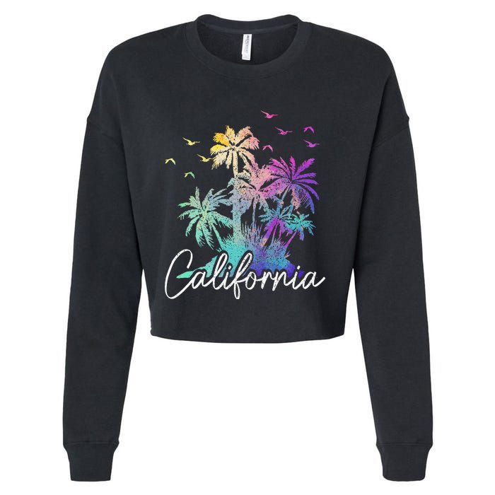 California Cali Beach Vintage Palm Trees Vacation Cropped Pullover Crew