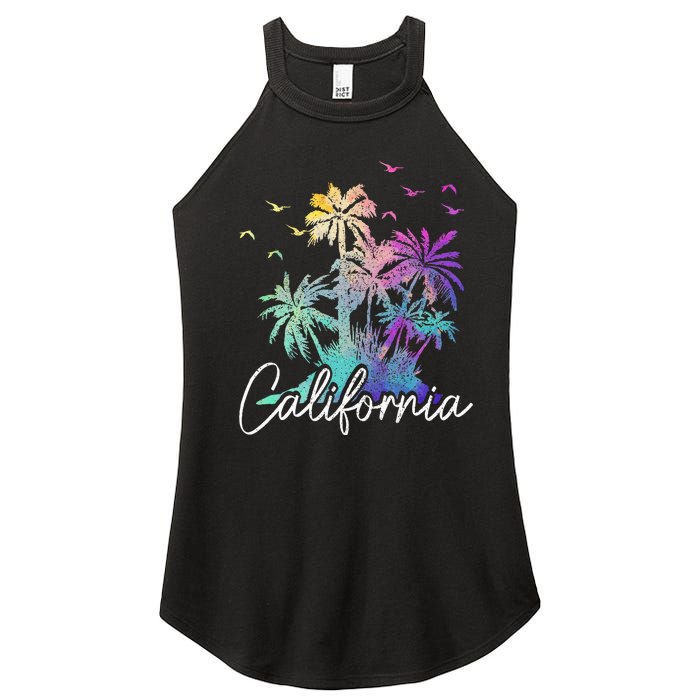 California Cali Beach Vintage Palm Trees Vacation Women's Perfect Tri Rocker Tank