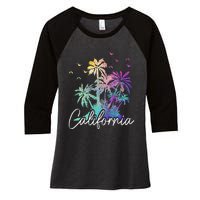 California Cali Beach Vintage Palm Trees Vacation Women's Tri-Blend 3/4-Sleeve Raglan Shirt