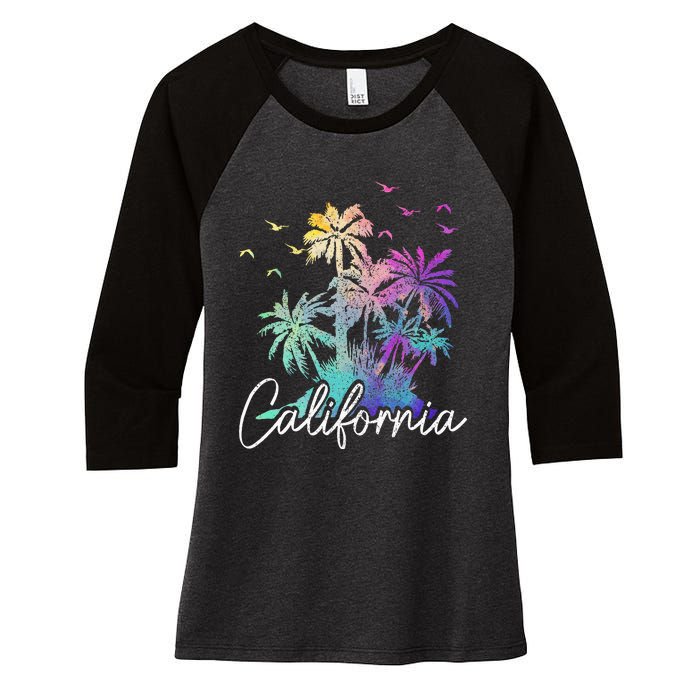 California Cali Beach Vintage Palm Trees Vacation Women's Tri-Blend 3/4-Sleeve Raglan Shirt