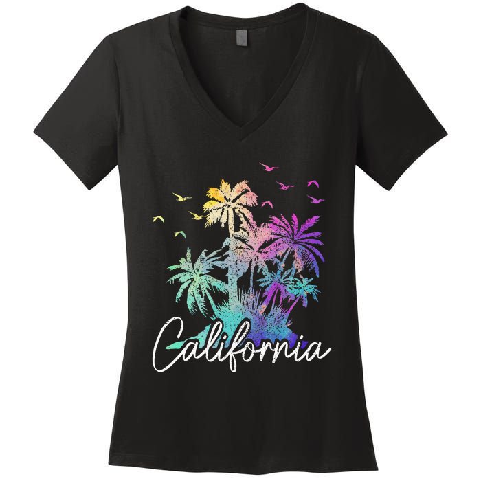 California Cali Beach Vintage Palm Trees Vacation Women's V-Neck T-Shirt