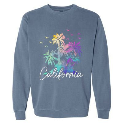 California Cali Beach Vintage Palm Trees Vacation Garment-Dyed Sweatshirt