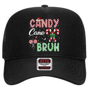 Candy Cane Bruh Funny Christmas Holiday High Crown Mesh Back Trucker Hat