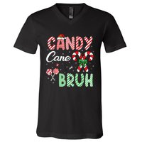 Candy Cane Bruh Funny Christmas Holiday V-Neck T-Shirt