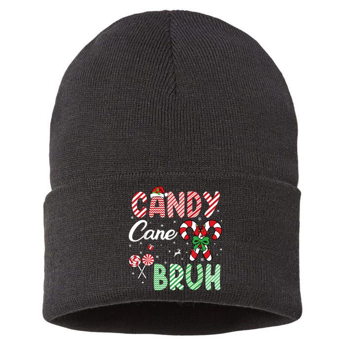 Candy Cane Bruh Funny Christmas Holiday Sustainable Knit Beanie