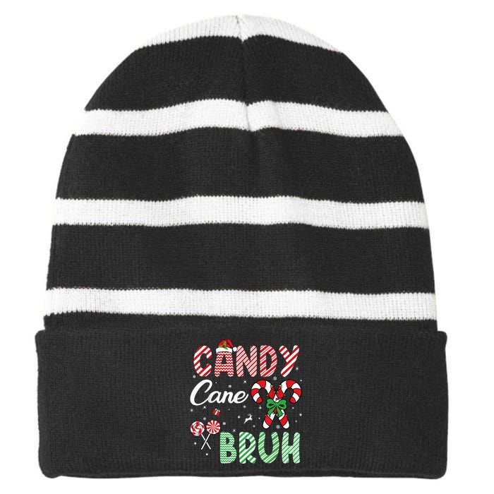 Candy Cane Bruh Funny Christmas Holiday Striped Beanie with Solid Band