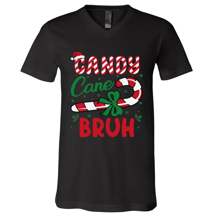 Candy Cane Bruh Funny Christmas Holiday Gift V-Neck T-Shirt