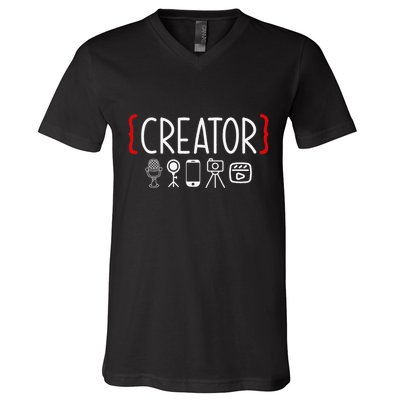 Content Creator Blogger Vlogger Influencer Creator V-Neck T-Shirt