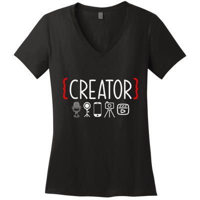 Content Creator Blogger Vlogger Influencer Creator Women's V-Neck T-Shirt