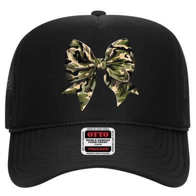 Camo Coquette Bow Hunt Duck Hunting Camouflage Gift High Crown Mesh Back Trucker Hat