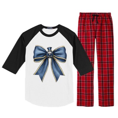 Coquette Christmas Bow Women Holiday Ribbon Mistletoe Raglan Sleeve Pajama Set