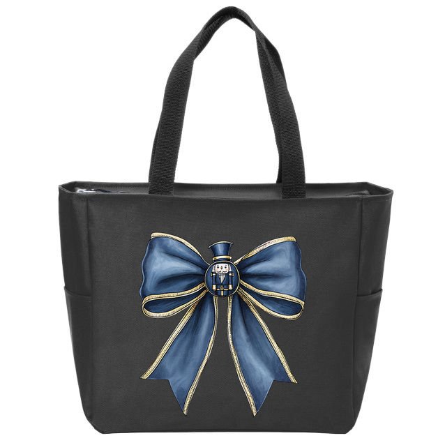 Coquette Christmas Bow Women Holiday Ribbon Mistletoe Zip Tote Bag