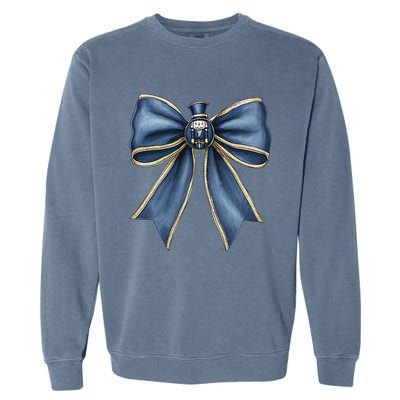 Coquette Christmas Bow Women Holiday Ribbon Mistletoe Garment-Dyed Sweatshirt