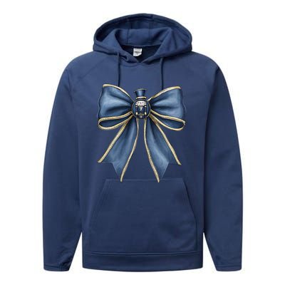 Coquette Christmas Bow Women Holiday Ribbon Mistletoe Performance Fleece Hoodie