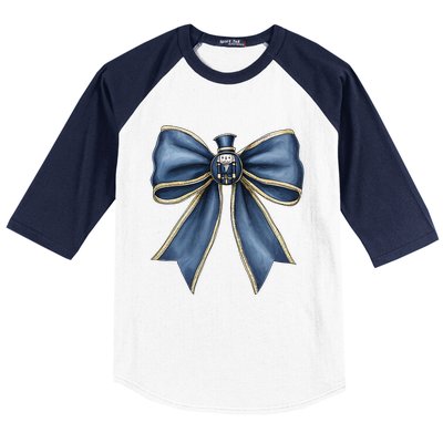 Coquette Christmas Bow Women Holiday Ribbon Mistletoe Baseball Sleeve Shirt