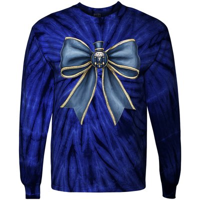 Coquette Christmas Bow Women Holiday Ribbon Mistletoe Tie-Dye Long Sleeve Shirt