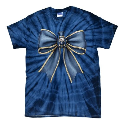 Coquette Christmas Bow Women Holiday Ribbon Mistletoe Tie-Dye T-Shirt