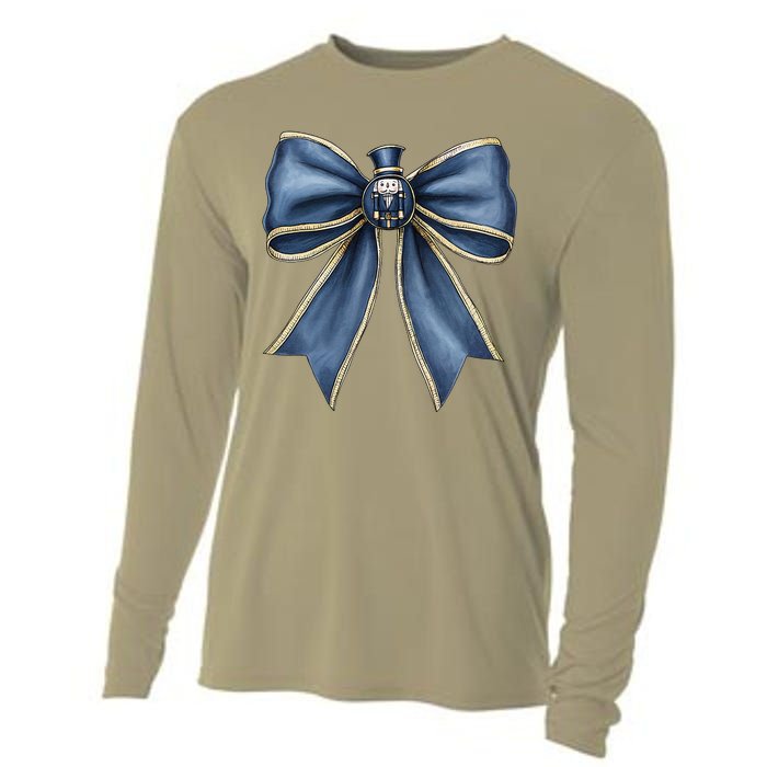 Coquette Christmas Bow Women Holiday Ribbon Mistletoe Cooling Performance Long Sleeve Crew