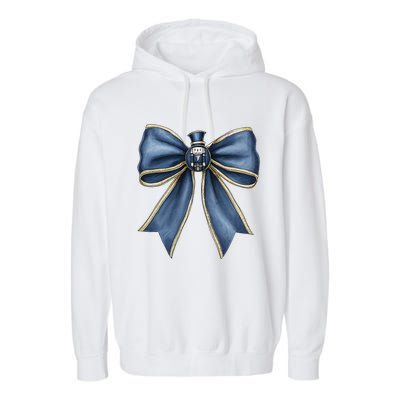 Coquette Christmas Bow Women Holiday Ribbon Mistletoe Garment-Dyed Fleece Hoodie