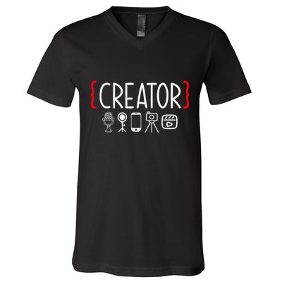 Content Creator Blogger Vlogger Influencer Creator V-Neck T-Shirt