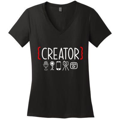Content Creator Blogger Vlogger Influencer Creator Women's V-Neck T-Shirt