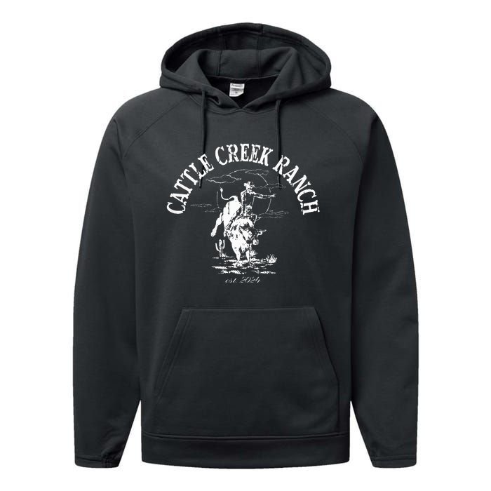 Cattle Creek Bucking Bull Rodeo Logo Graphic Performance Fleece Hoodie