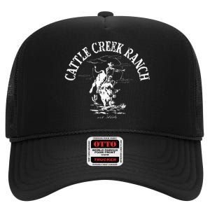 Cattle Creek Bucking Bull Rodeo Logo Graphic High Crown Mesh Back Trucker Hat