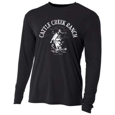 Cattle Creek Bucking Bull Rodeo Logo Graphic Cooling Performance Long Sleeve Crew