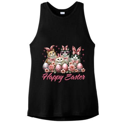 Cute Cat Bunny Happy Easter Cat Lover Kitty Rabbit Cat Mom  Ladies PosiCharge Tri-Blend Wicking Tank