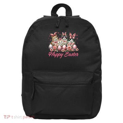 Cute Cat Bunny Happy Easter Cat Lover Kitty Rabbit Cat Mom  16 in Basic Backpack
