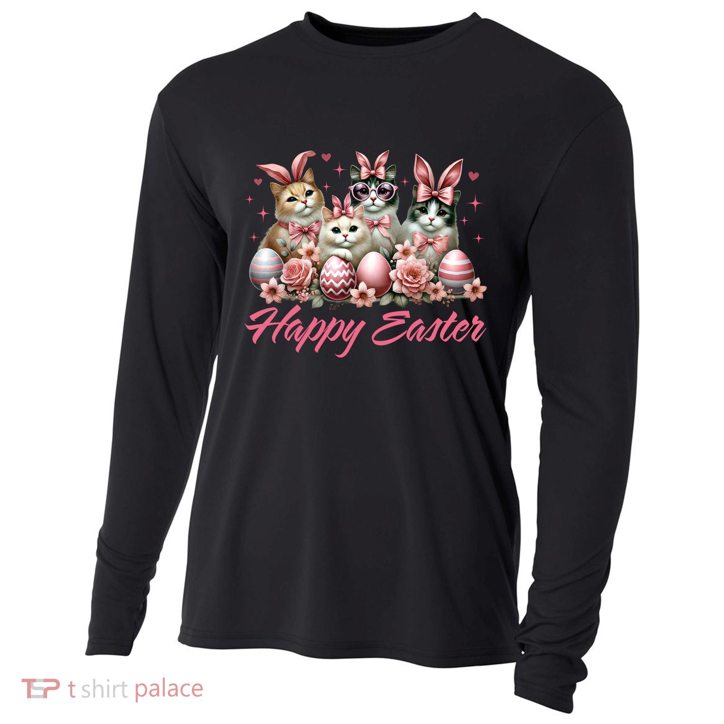 Cute Cat Bunny Happy Easter Cat Lover Kitty Rabbit Cat Mom  Cooling Performance Long Sleeve Crew