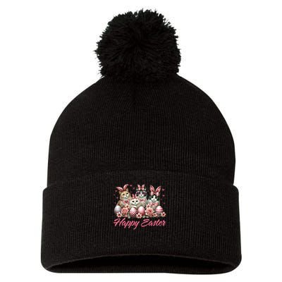 Cute Cat Bunny Happy Easter Cat Lover Kitty Rabbit Cat Mom  Pom Pom 12in Knit Beanie