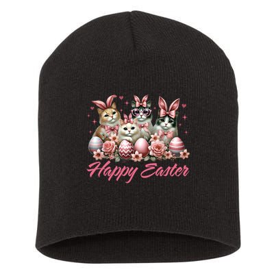 Cute Cat Bunny Happy Easter Cat Lover Kitty Rabbit Cat Mom  Short Acrylic Beanie
