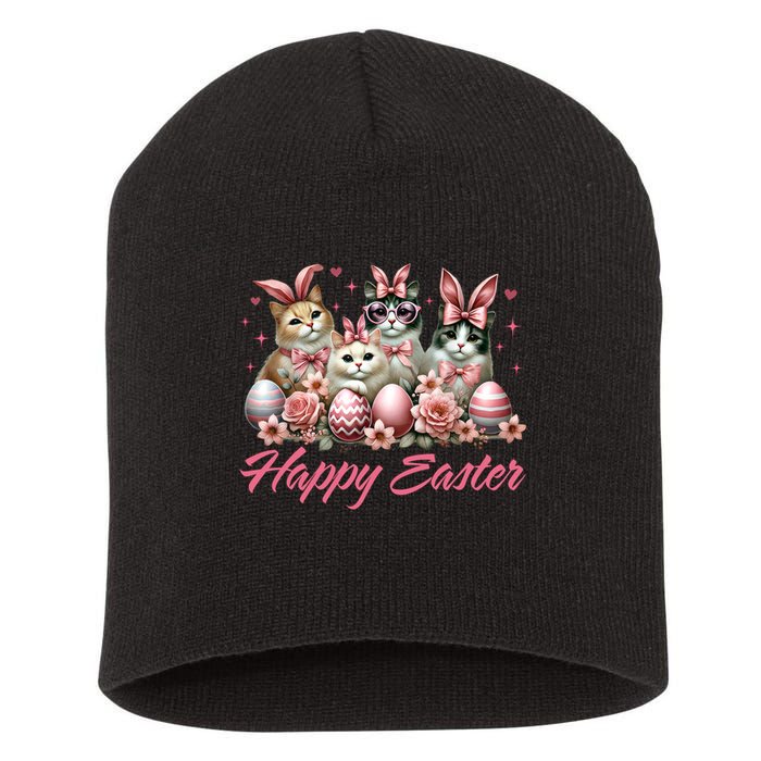 Cute Cat Bunny Happy Easter Cat Lover Kitty Rabbit Cat Mom  Short Acrylic Beanie