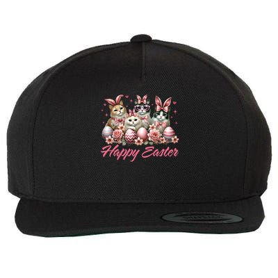Cute Cat Bunny Happy Easter Cat Lover Kitty Rabbit Cat Mom  Wool Snapback Cap