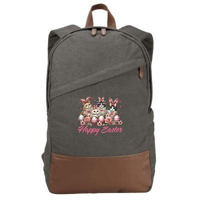Cute Cat Bunny Happy Easter Cat Lover Kitty Rabbit Cat Mom  Cotton Canvas Backpack