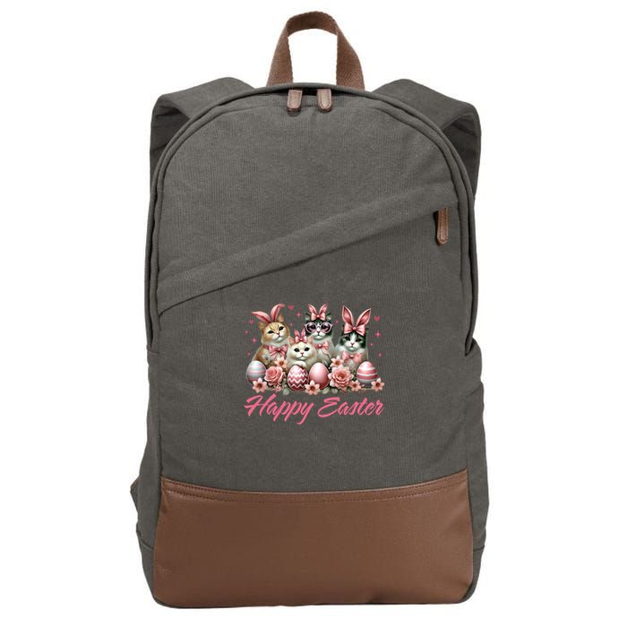 Cute Cat Bunny Happy Easter Cat Lover Kitty Rabbit Cat Mom  Cotton Canvas Backpack