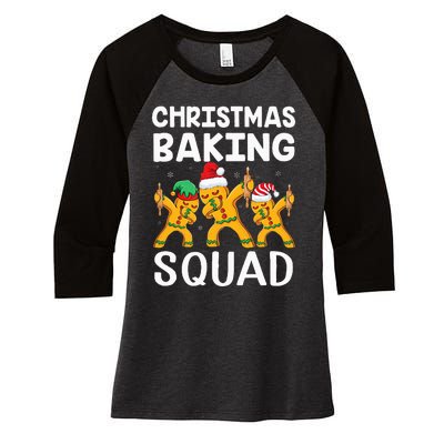 Christmas Cookie baking team squad Dabbing Gingerbread Man Women's Tri-Blend 3/4-Sleeve Raglan Shirt