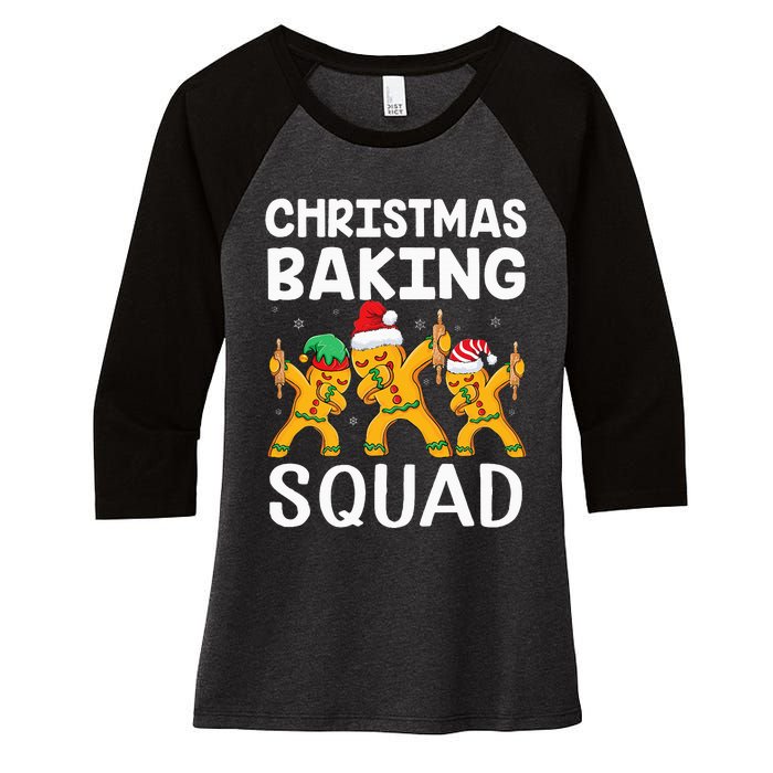 Christmas Cookie baking team squad Dabbing Gingerbread Man Women's Tri-Blend 3/4-Sleeve Raglan Shirt