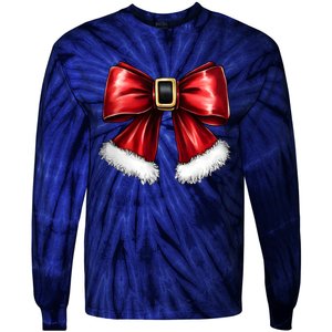 Christmas Coquette Bow Xmas Santa Bow Tie-Dye Long Sleeve Shirt